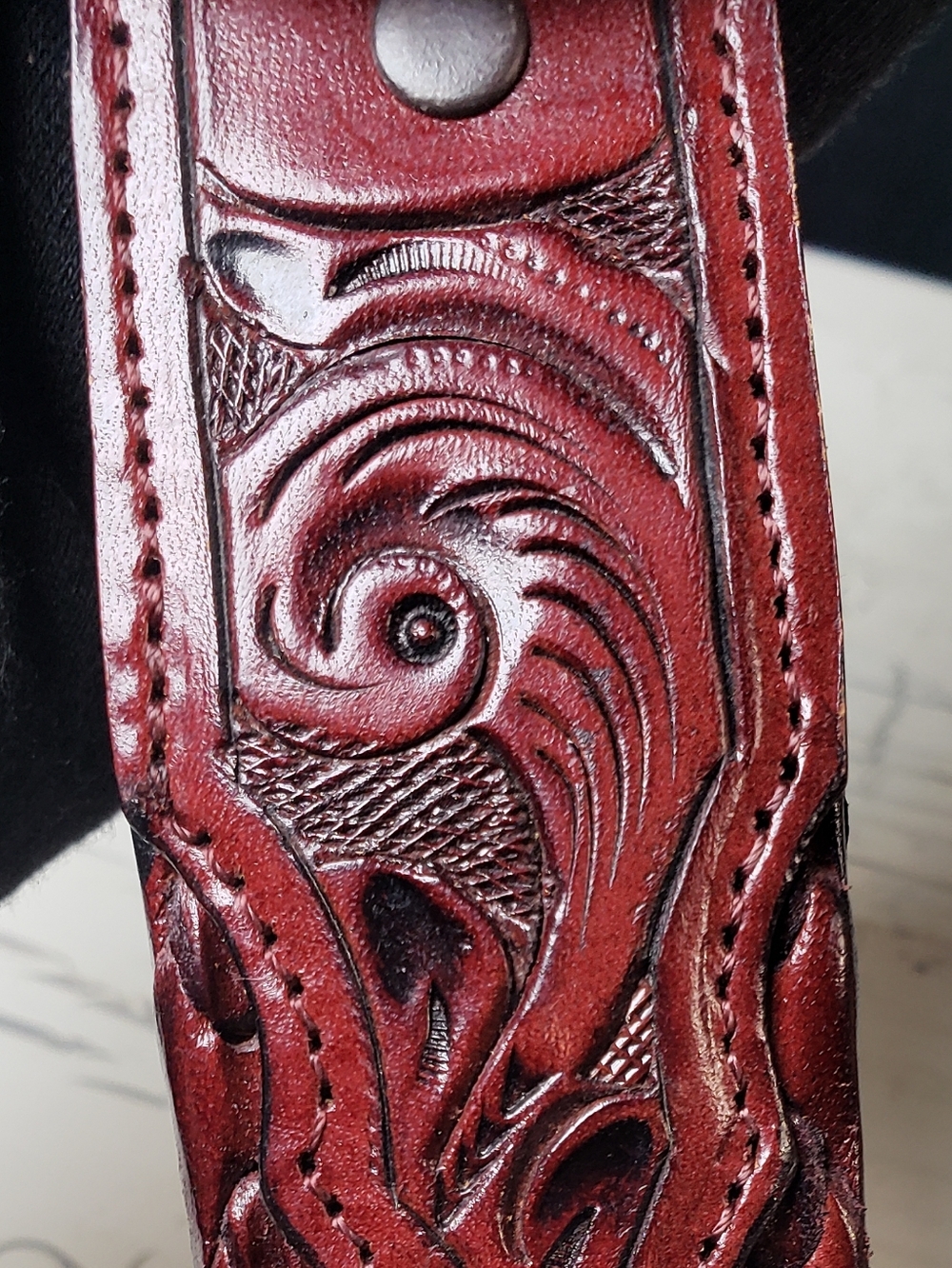 Nocona Hand-Tooled Cowboy Belt style A 542 in Deep Mahogany - size 36 - Picture 16 of 16